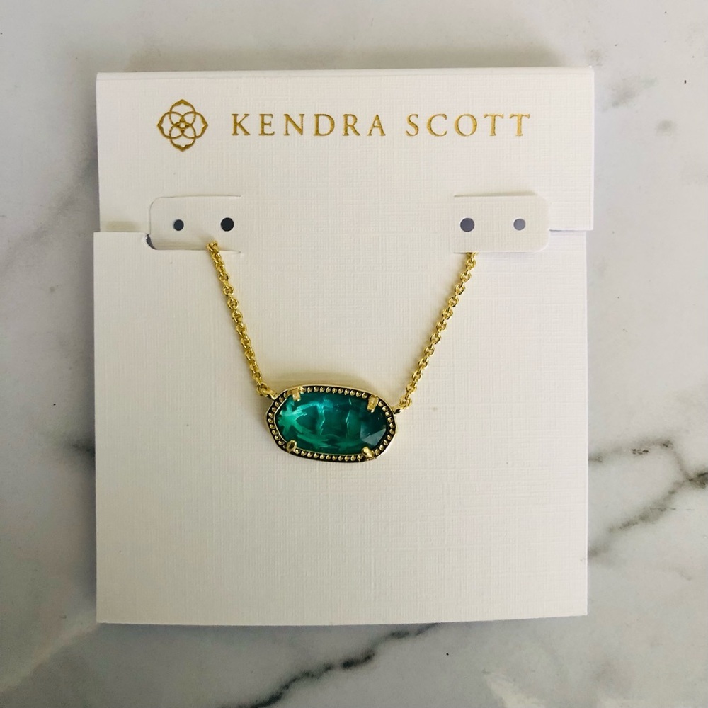 Kendra Scott Gold Chain Necklace with Teal Green Stone